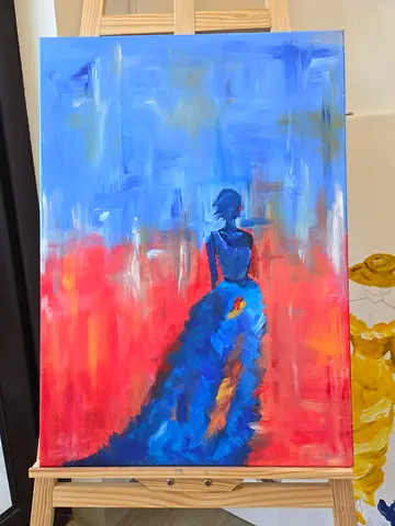 Original Abstract Painting of Woman in Blue Dress on Canvas