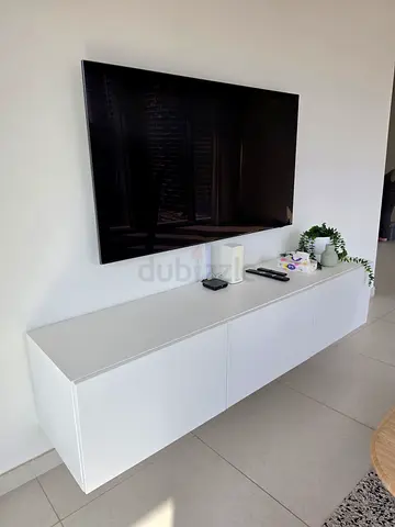 Wall-mounted white entertainment TV cabinet — modern, 3-door