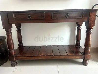 Solid Wooden Console Table with Two Drawers and Lower Shelf. Height 77cm & width 120cm