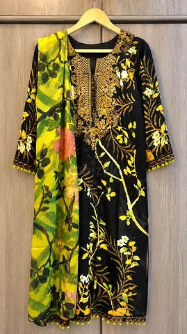 Pure cotton Emb shirt and chiffon dupatta