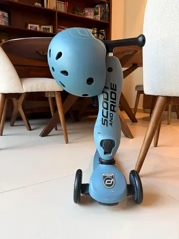 Scoot and ride scooter and helmet