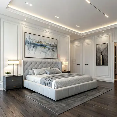 Modern Upholstered Bed with Tufted Headboard