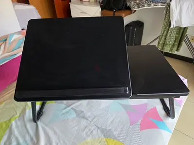 Adjustable Black Bed Laptop Table with Side Extension - Foldable