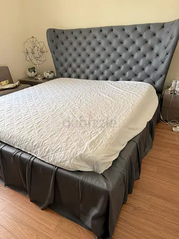 MARINA HOME chesterfield standard KING BED in dusty blue full grain LEATHER