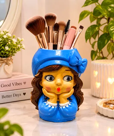 Cute Girl Statue Flower Pot & Makeup Brush Holder