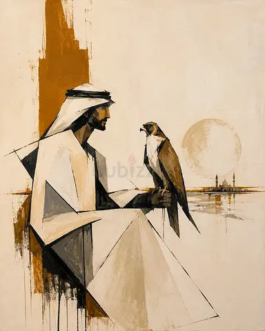 Original Emirati Falconer digital Painting - Geometric Style Canvas Art