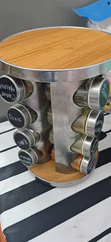 Rotating Bamboo Spice Rack with 16 Glass Jars (Used)