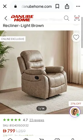 Light Brown Single Recliner Armchair - Comfortable soft leather seat