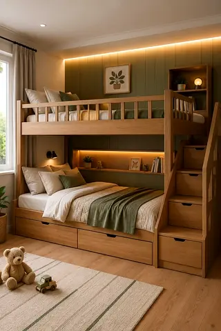 Solid Wood Bunk Bed with Stairs and Underbed Storage - Excellent Condition
