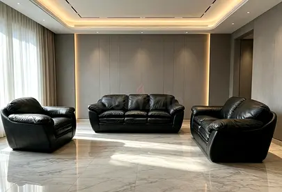 Black Leather 3-Piece Sofa Set (3-seater + 2-seater + Single) - Good Condition