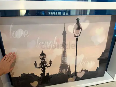 Framed Paris Eiffel Tower Wall Art - 'Love Laugh Kiss'