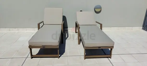 Pair of Outdoor Sun Loungers with Cushions