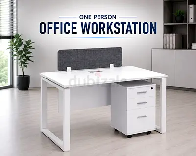 Modern 1 Person Office Workstation – White Office Table with Pedestal Drawer
