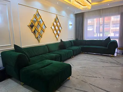 Large L-shaped Emerald Green Velvet Sectional Sofa - Modern Luxury