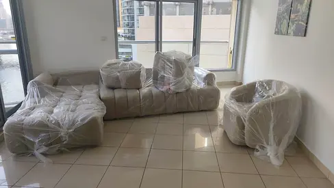 Brand new beige color L shape sofas with single available