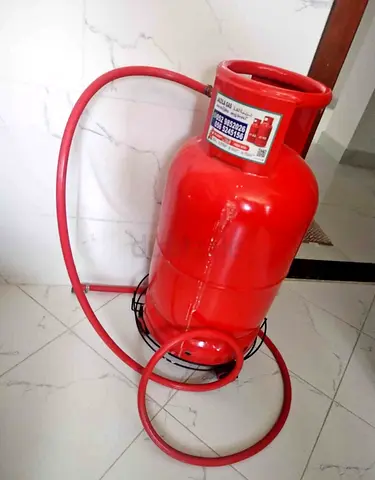 Household LPG Gas Cylinder (Red) with Hose - Good Condition