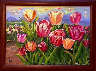 Original Tulip Wall Art 21x29.7cm - Framed Floral Painting - Hand Painted Home Decor Art