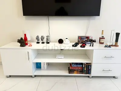 White TV Stand / Entertainment Unit with Storage - Good Condition