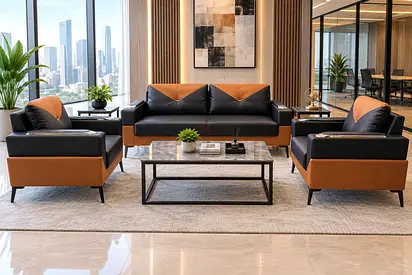 Modern Leather Office Sofa Set – Black Brown 5 Seater Office Sofa