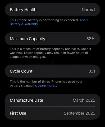 iPhone with 88% Battery Health — Well Maintained, Light Usage