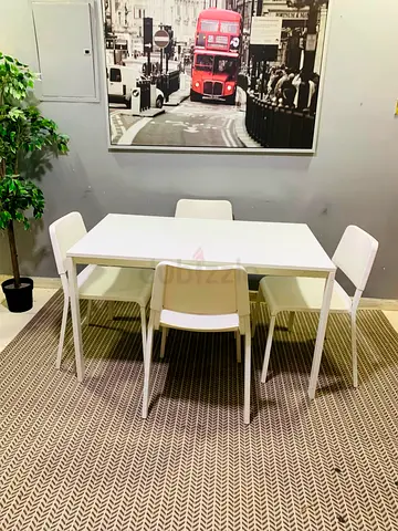 White Dining Table with 4 Matching Chairs - Modern Set