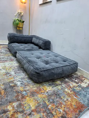 Low-profile grey corduroy floor sofa / lounge mattress - good condition