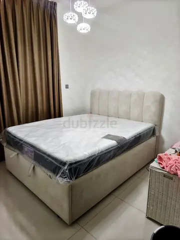 Upholstered Ottoman Storage Double Bed (Beige)