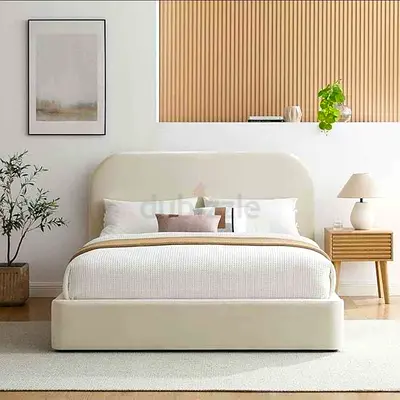 New Modern Upholstered Queen Size Bed with Headboard - Cream