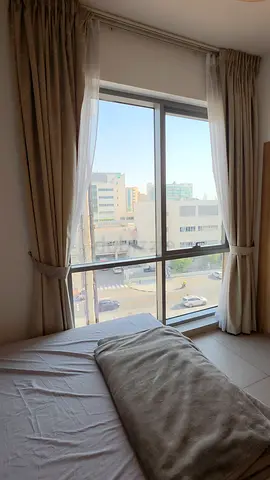 Beige blackout curtains with sheer panels. 320H × 255W