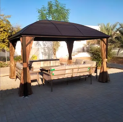 Outdoor Metal Gazebo with Curtains - 3x4m Shade Pavilion