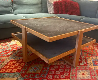 Crate & Barrel Wood & Slate Coffee Table