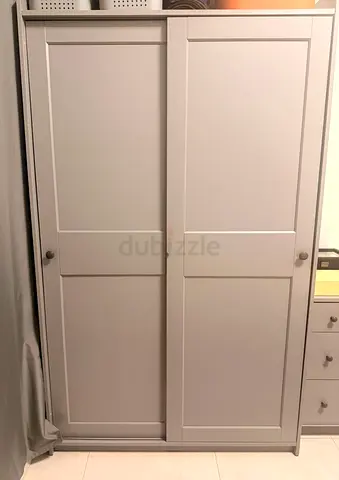 IKEA Grey 2-Door Sliding Wardrobe (Hauga) - 118 x 55x 199 cm