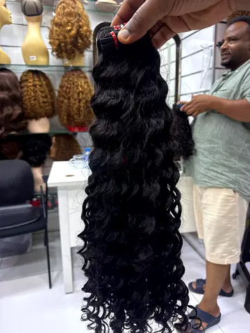 Long Natural Black Curly Hair Extensions - Remy Weave Bundle 18 and 22 inch