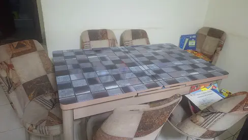 6-Seater Dining Table with Upholstered Chairs - Good Condition