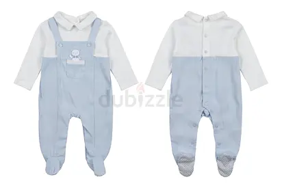 Newborn Teddy overalls onesie Light blue pinstripe