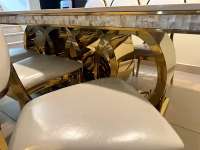 Modern Marble-Top Dining Table with 6 Upholstered Chairs