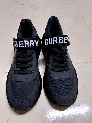 Black Burberry-style Velcro Strap Sneakers - Men's Casual Shoes