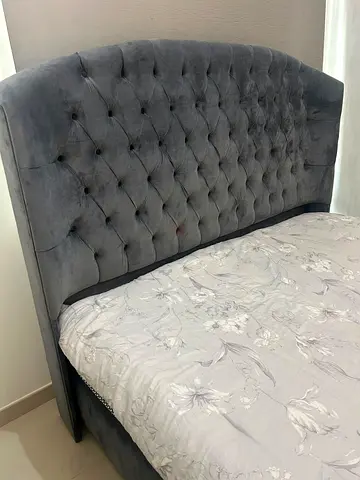 Velvet King Size Bed Frame with Uplholstered 1.5m Headboard-includes box top spring mattress