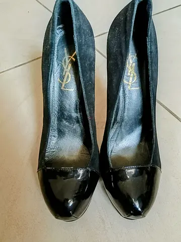Black suede and patent leather