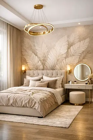 Beige Modern Queen Bed with customization options