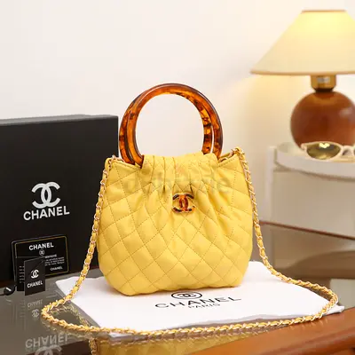 Yellow Quilted Chanel Shoulder & Hand Bag with Tortoiseshell Handles