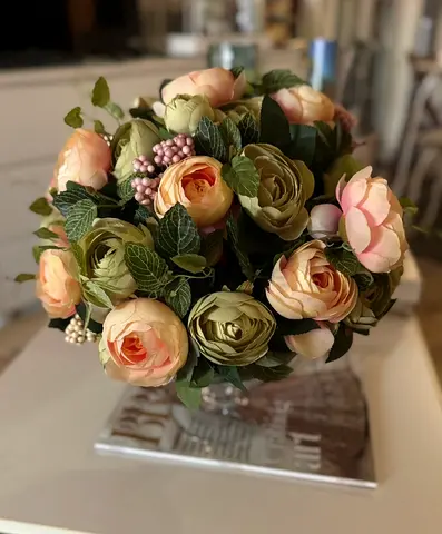Artificial Peony Bouquet Arrangement in Decorative Vase