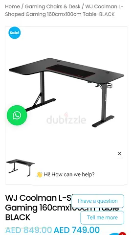 WJ Coolman L-Shaped Gaming Desk 160x100cm - Black, Good Condition