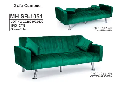 Green Velvet Convertible Sofa Bed 3 Seatr