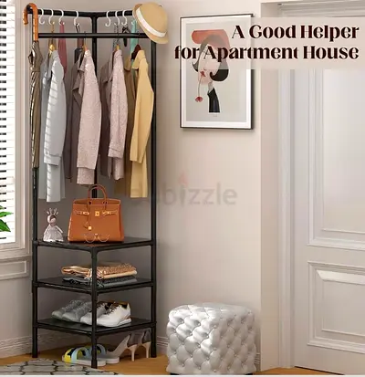 Freestanding Clothes Rack with Shelves – white