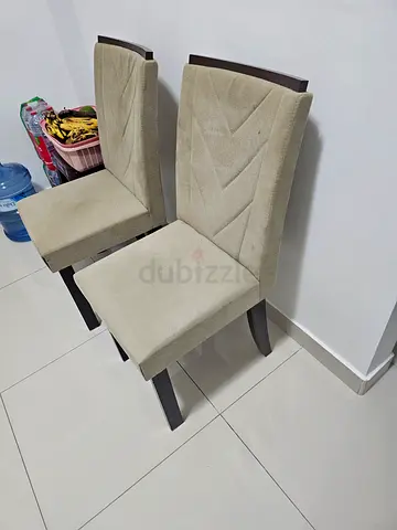Set of 4 Beige Upholstered Dining Chairs with Wooden Legs