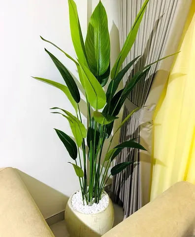 Tall artificial bird of paradise indoor plant in decorative pot