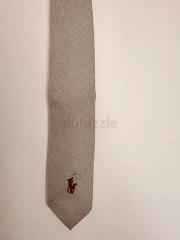 Authentic Polo Ralph Lauren 100% Linen Tie – Light Grey / Beige with Pony Logo