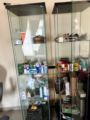 Glass Display Cabinet / Curio Cabinet - 2Glass Shelves, Black Frame