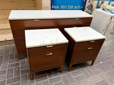 West elm Mid-century Modern 3-piece Bedroom Set with Marble Tops (Dresser + 2 Nightstands)